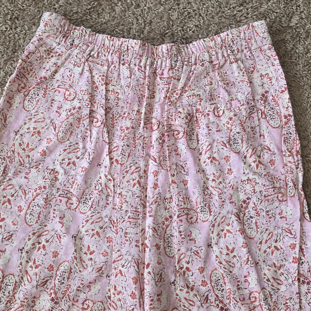 ZARA Linen Blend Paisley Floral Printed Pull On Wide Leg Trousers Size L